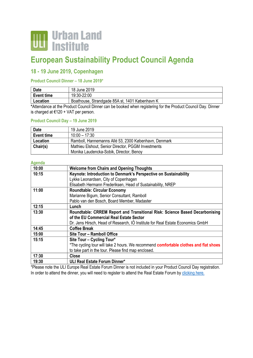 European Sustainability Product Council Agenda