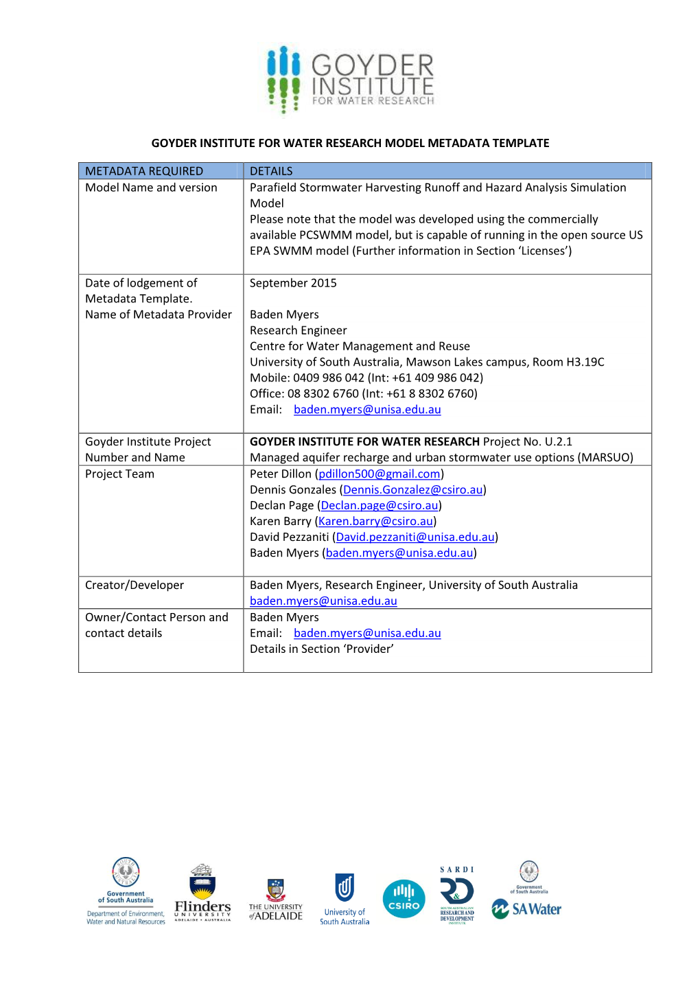 Parafield Stormwater Harvesting Runoff and Hazard Analysis Simulation Model