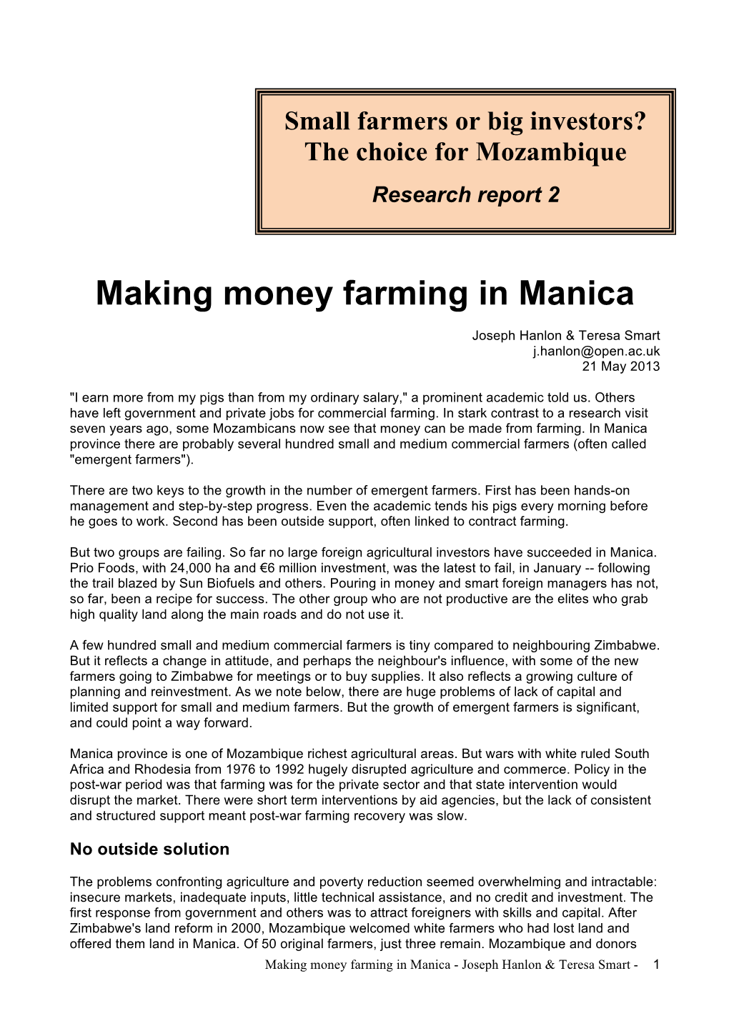 Making Money Farming in Manica