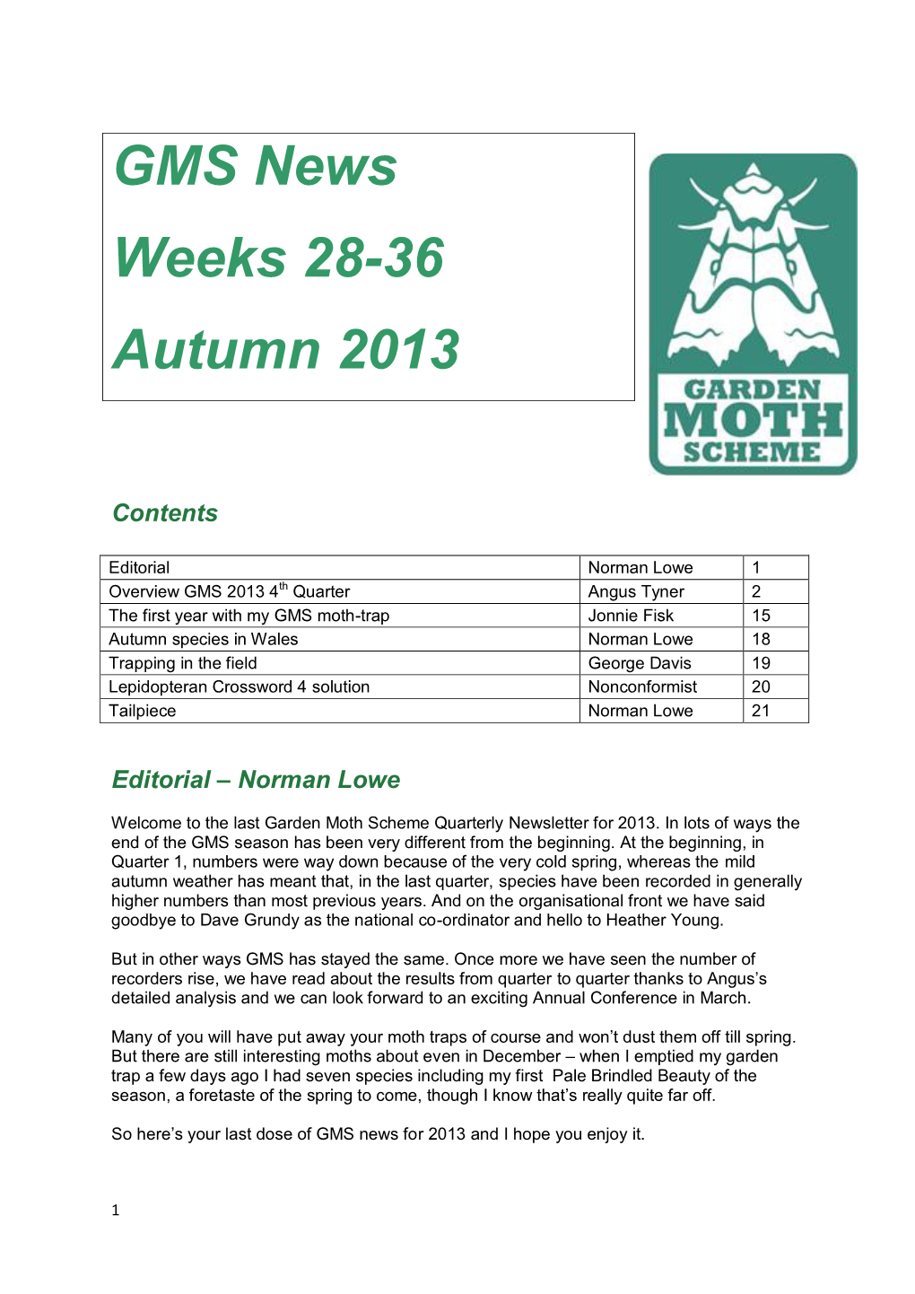 GMS News Weeks 28-36 Autumn 2013