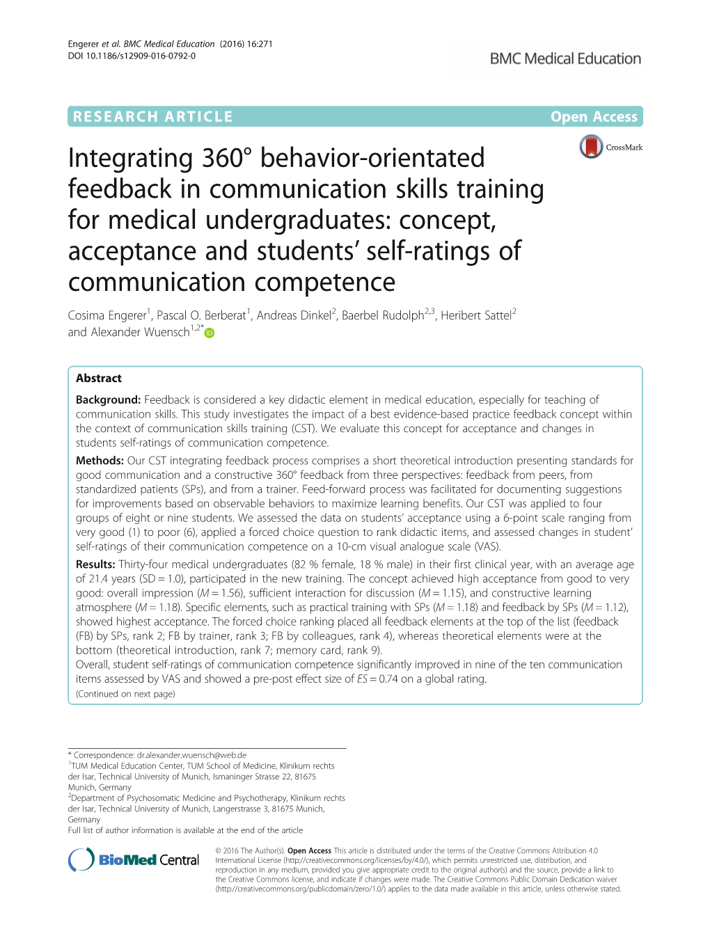 Integrating 360° Behavior-Orientated Feedback in Communication Skills