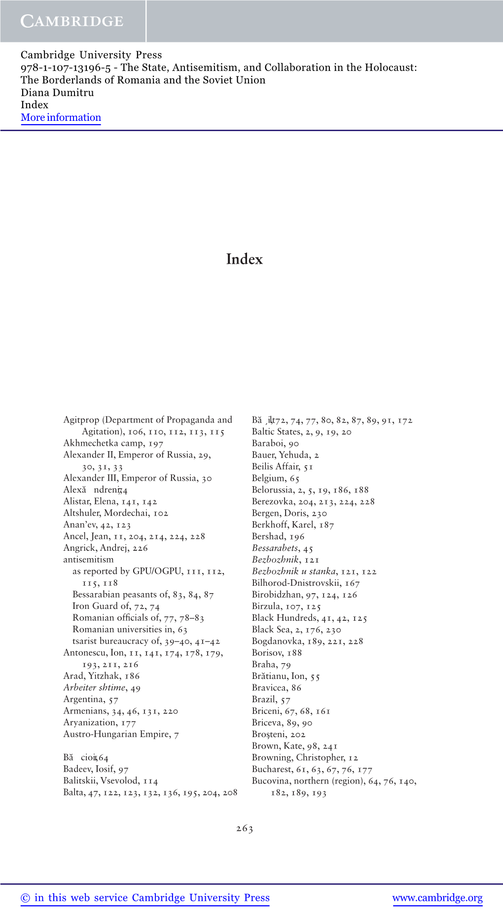 The State, Antisemitism, and Collaboration in the Holocaust: the Borderlands of Romania and the Soviet Union Diana Dumitru Index More Information