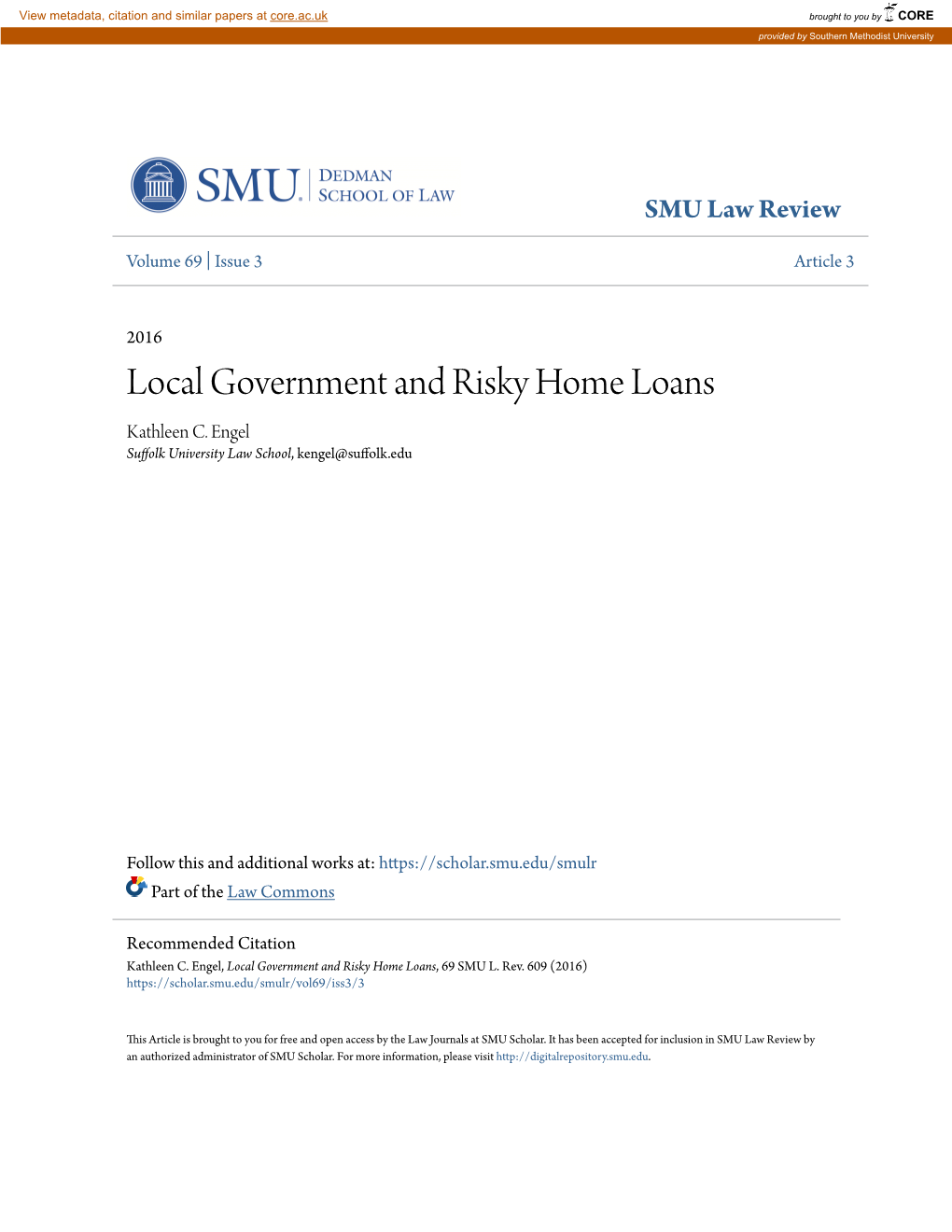 Local Government and Risky Home Loans Kathleen C