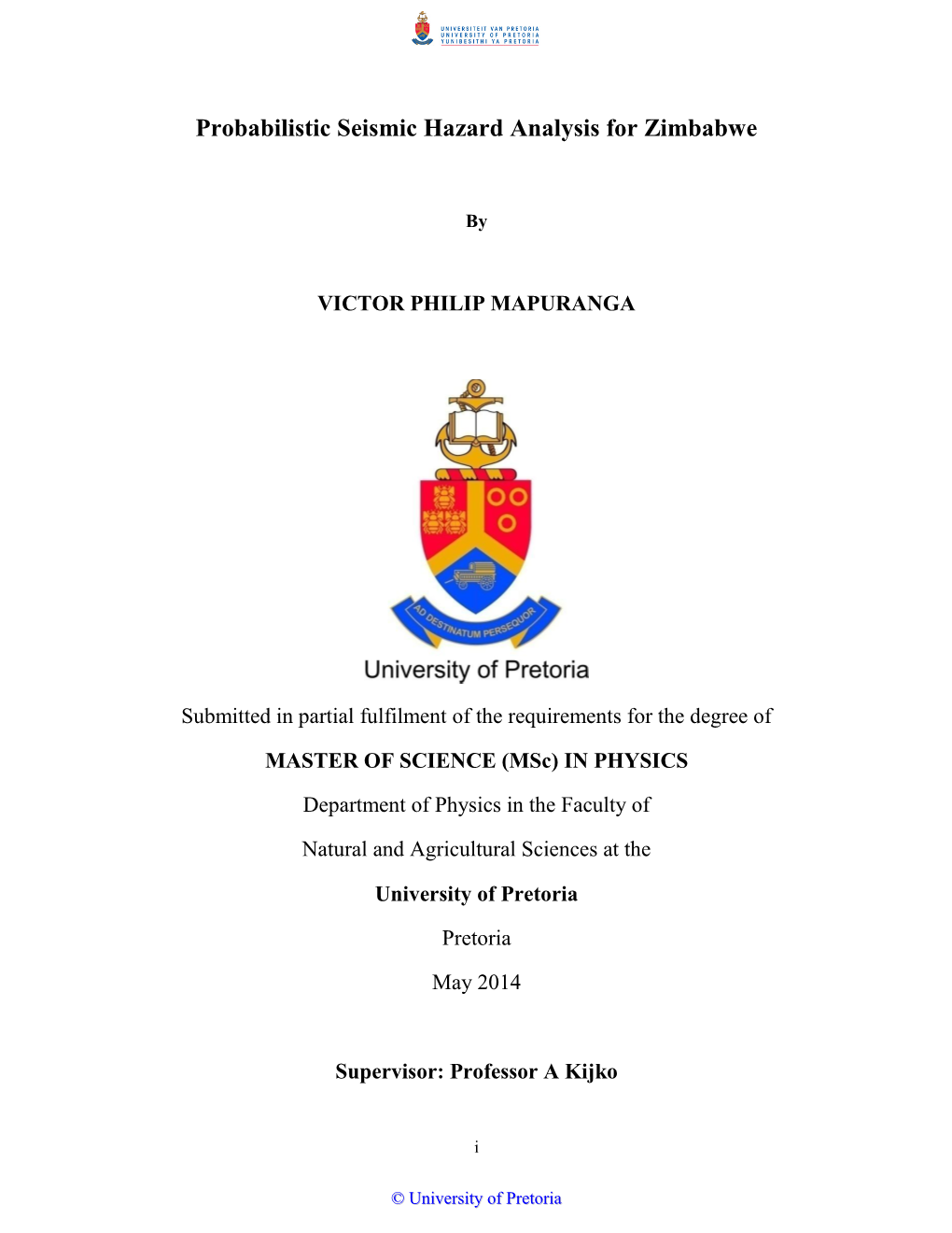 Probabilistic Seismic Hazard Analysis for Zimbabwe