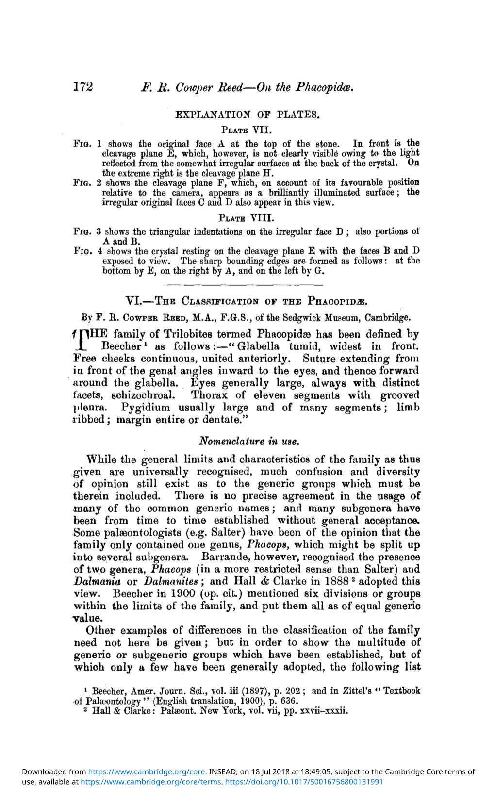 VI.—The Classification of the Phacopidæ