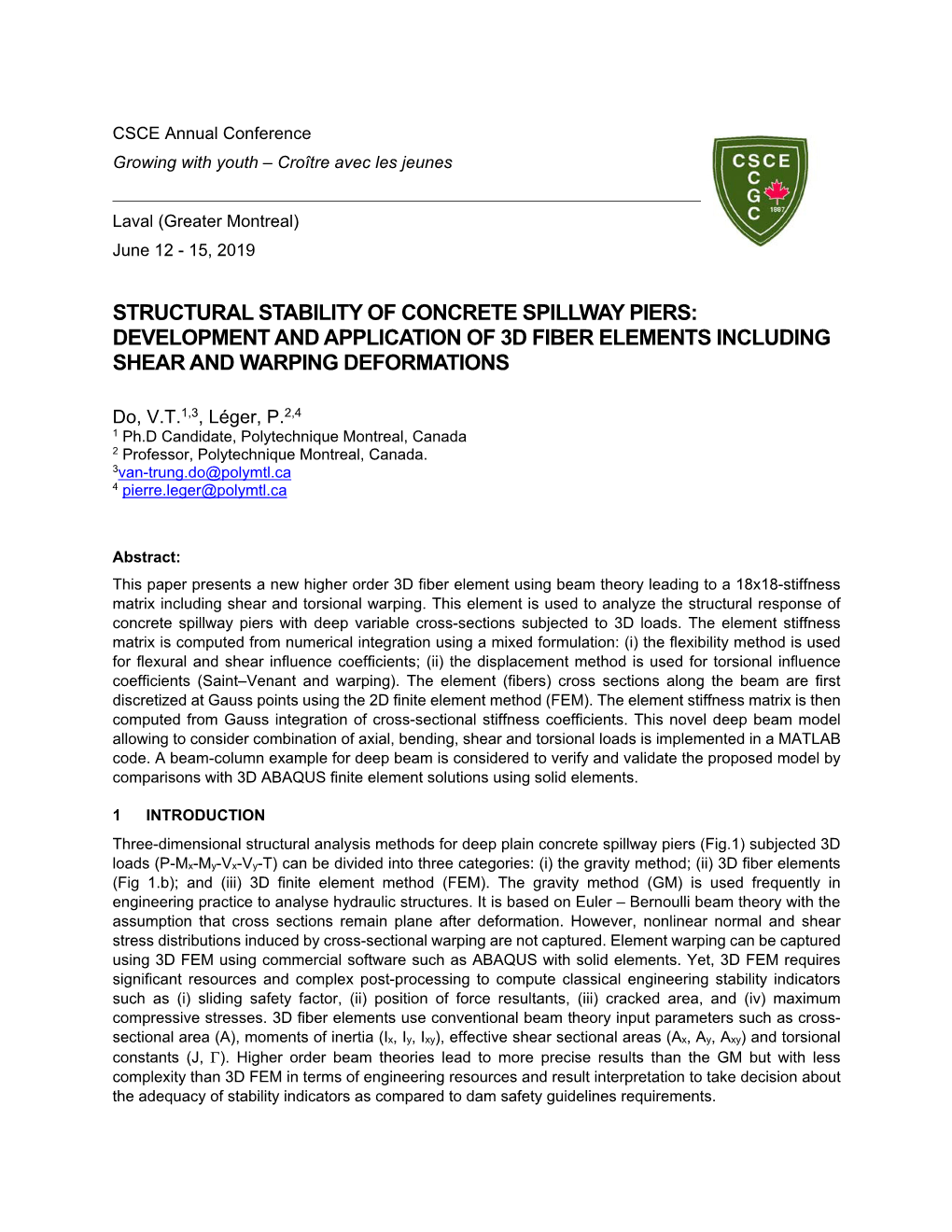 Structural Stability of Concrete Spillway Piers: Development and Application of 3D Fiber Elements Including Shear and Warping Deformations