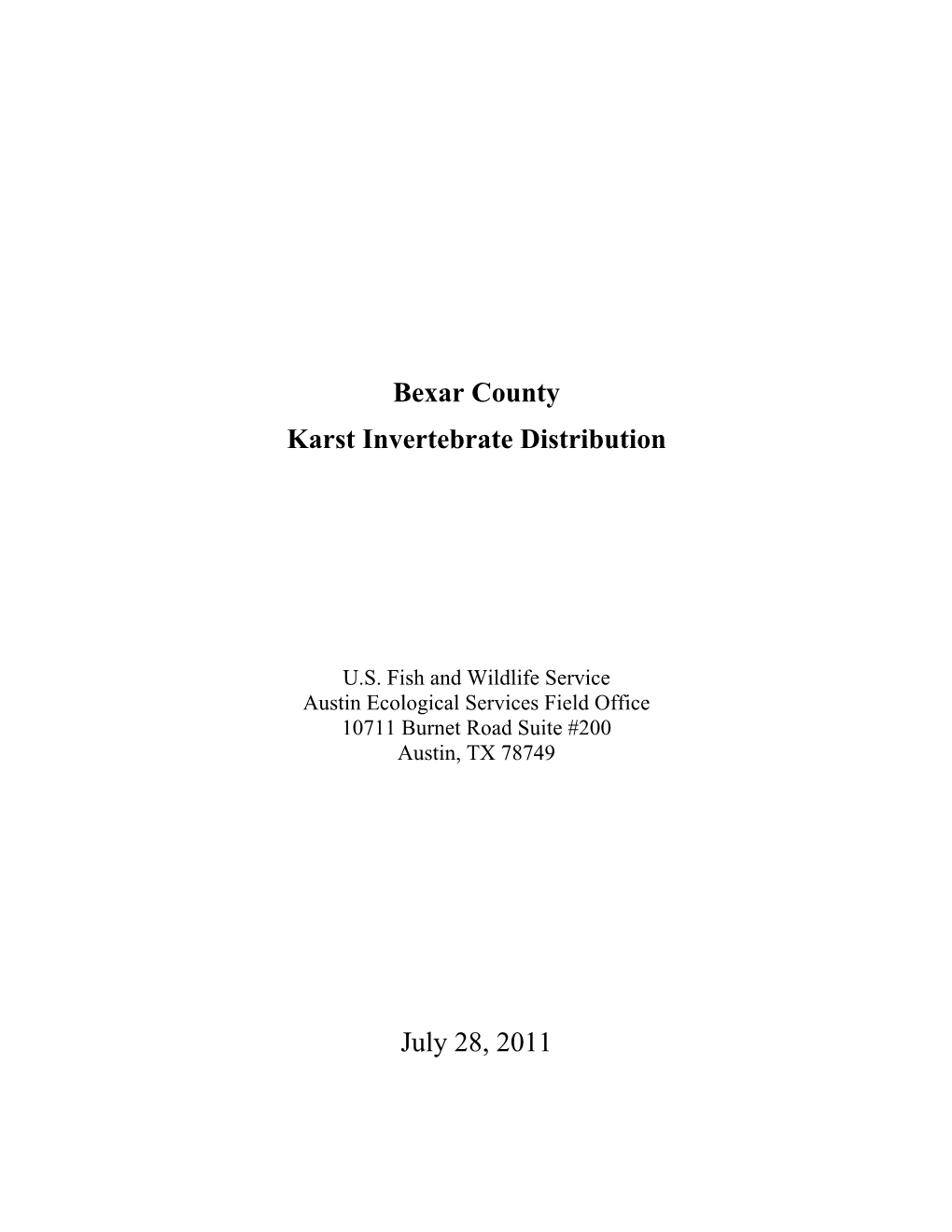 Bexar County Karst Invertebrates Distribution