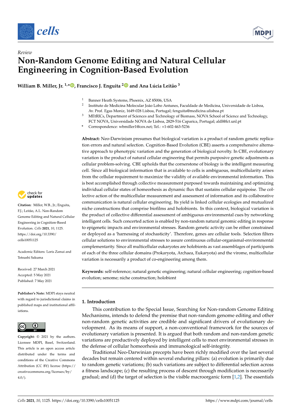 Non-Random Genome Editing and Natural Cellular Engineering in Cognition-Based Evolution