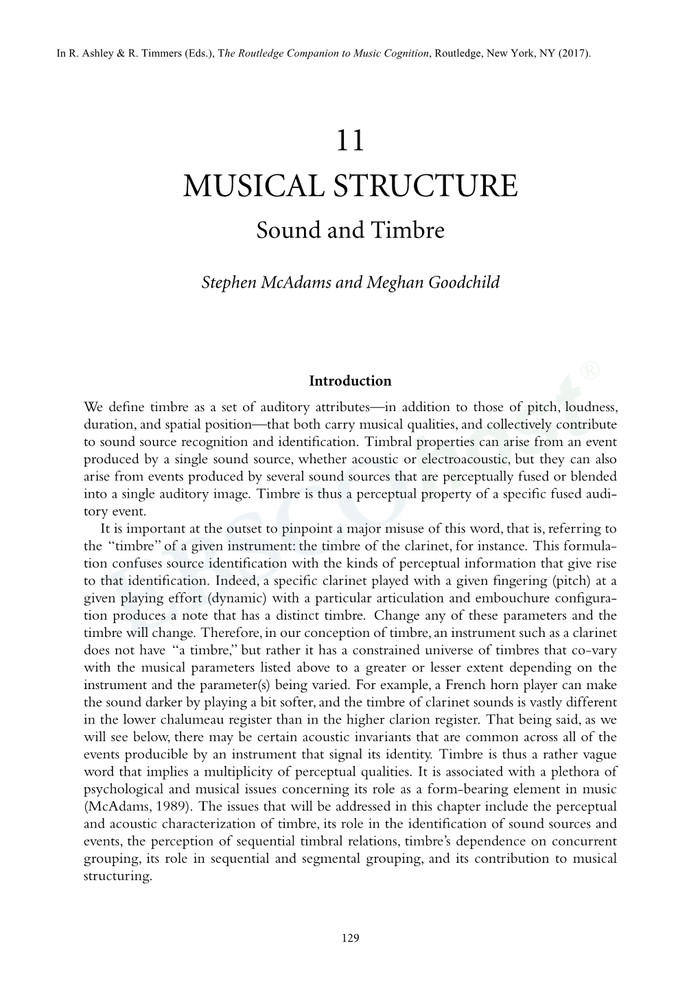 11 MUSICAL STRUCTURE Sound and Timbre