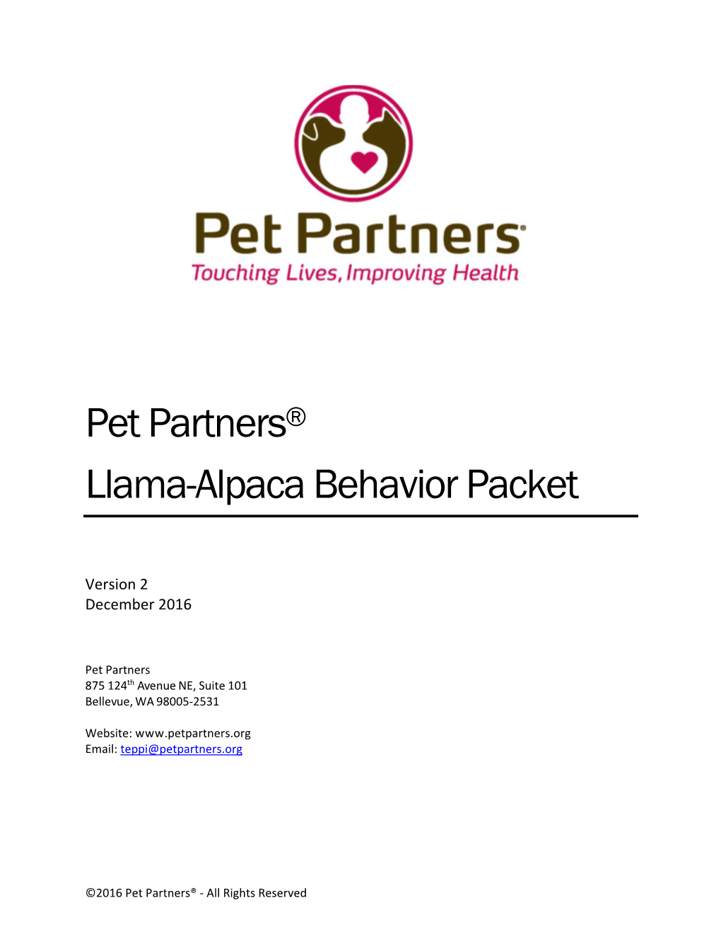 Pet Partners® Llama-Alpaca Behavior Packet