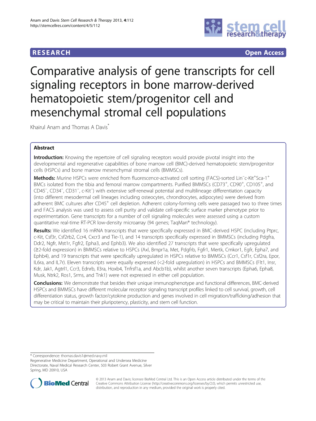 Comparative Analysis of Gene Transcripts for Cell Signaling