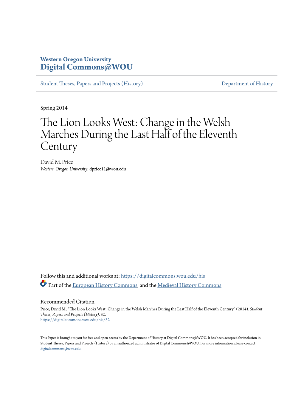 Change in the Welsh Marches During the Last Half of the Eleventh Century David M