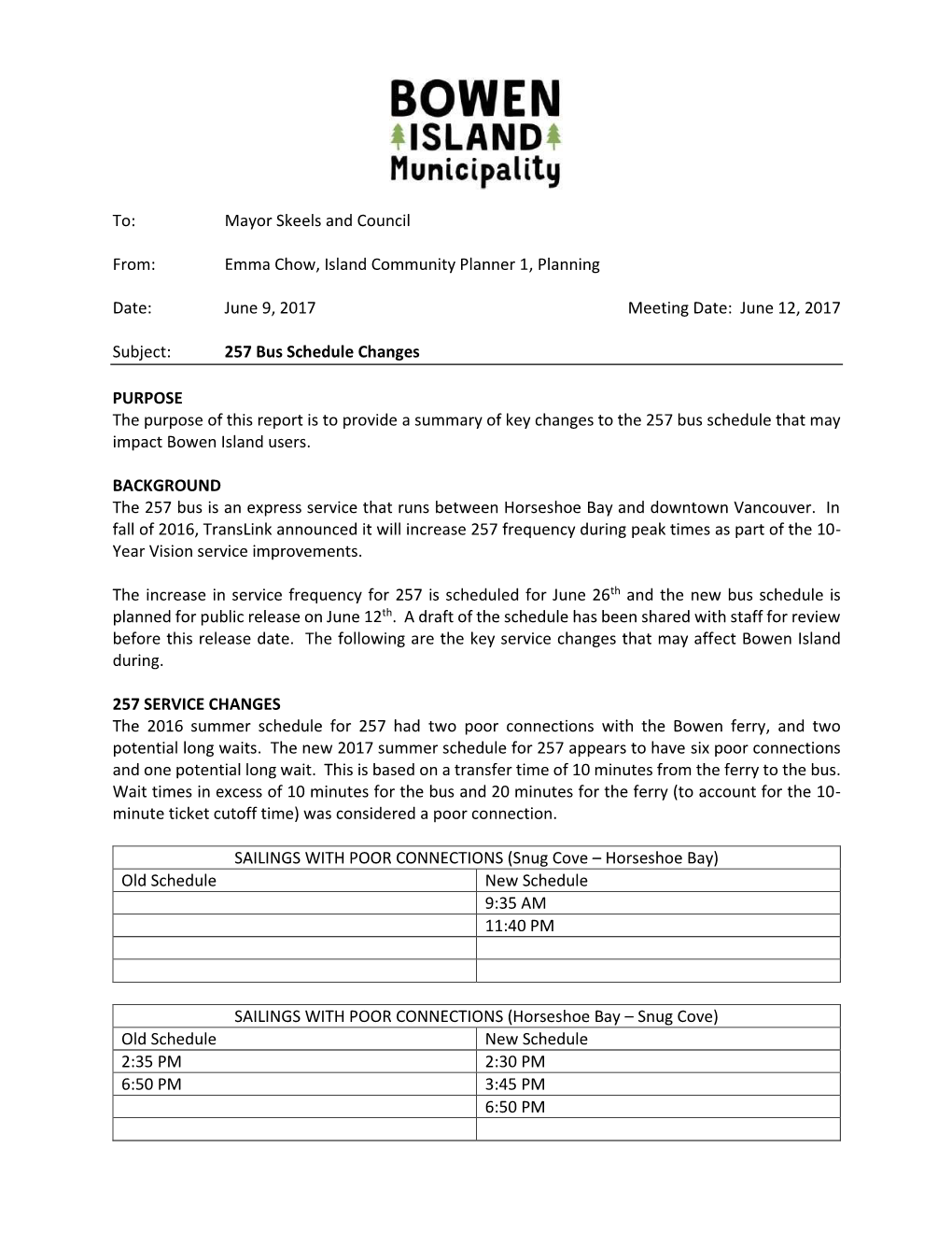 257 Bus Schedule Changes