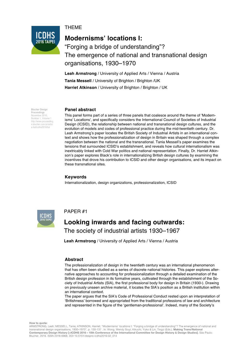 Modernisms' Locations I: Looking Inwards and Facing Outwards