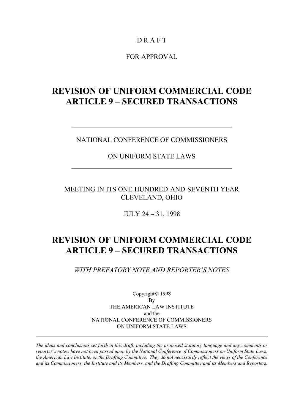 Revision of Uniform Commercial Code Article 9 – Secured Transactions