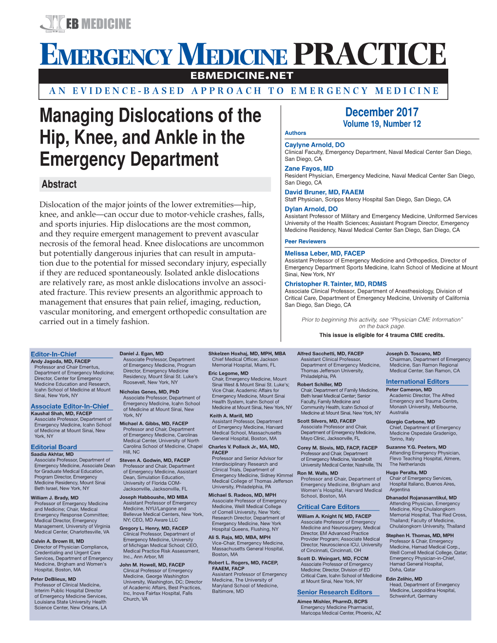 Managing Dislocations of the Hip, Knee, and Ankle in the Emergency