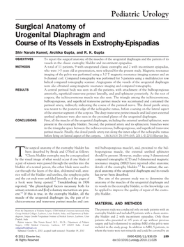 Pediatric Urology Surgical Anatomy of Urogenital Diaphragm and Course of Its Vessels in Exstrophy-Epispadias Shiv Narain Kureel, Archika Gupta, and R