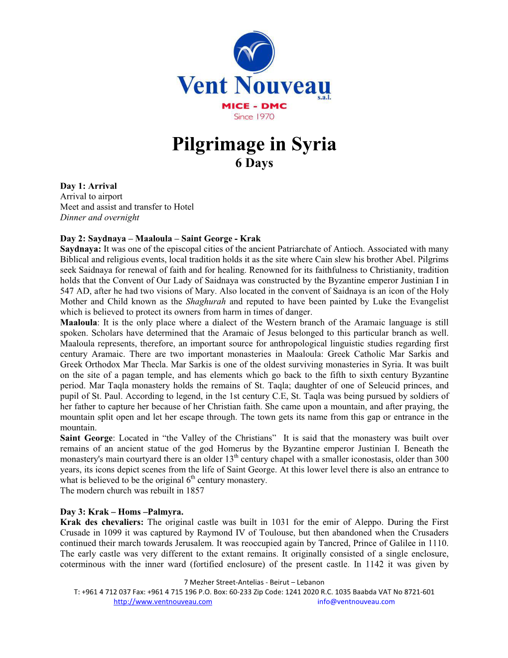 Pilgrimage in Syria 6 Days