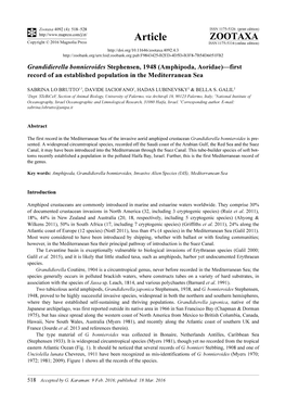 Grandidierella Bonnieroides Stephensen, 1948 (Amphipoda, Aoridae)—First Record of an Established Population in the Mediterranean Sea