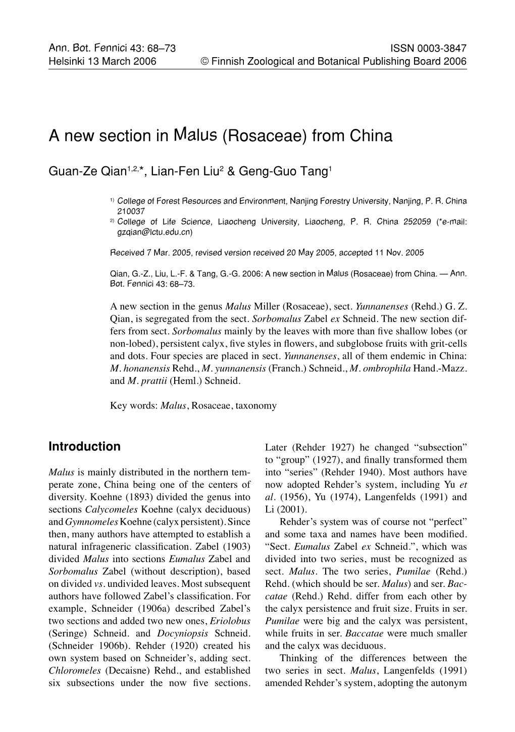 A New Section in Malus (Rosaceae) from China