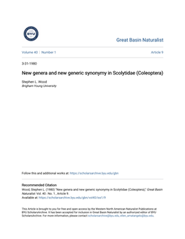New Genera and New Generic Synonymy in Scolytidae (Coleoptera)