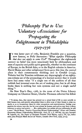 Voluntary Associations for Propagating the Enlightenment in Philadelphia 1727-1776