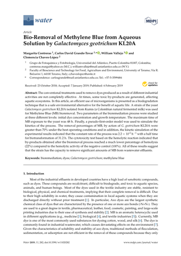 Bio-Removal of Methylene Blue from Aqueous Solution by Galactomyces Geotrichum KL20A