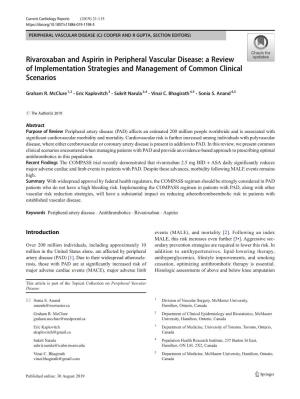 Rivaroxaban and Aspirin in Peripheral Vascular Disease: a Review of Implementation Strategies and Management of Common Clinical Scenarios
