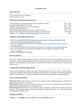 Curriculum Vitae Jihan Zakarriya AIAS, Aarhus University, Denmark Email