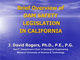 Dam Safety Legislation in California