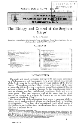 The Biology and Control of the Sorghum Midge '