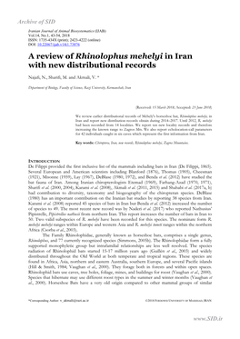 A Review of Rhinolophus Mehelyi in Iran with New Distributional Records