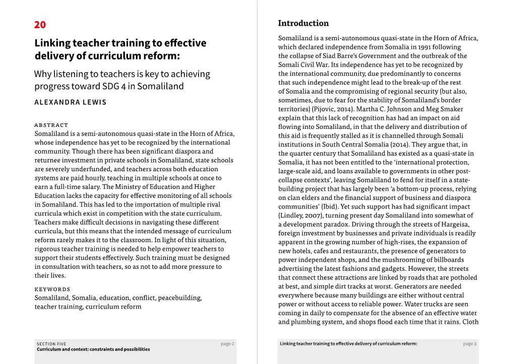 20 Linking Teacher Training to Effective Delivery of Curriculum Reform