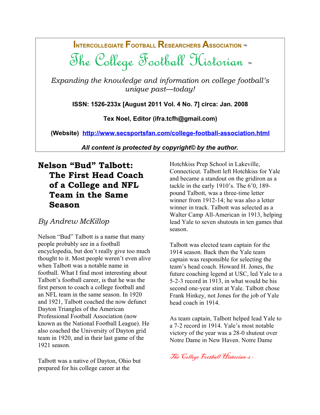 The College Football Historian ™ Expanding the Knowledge and Information on College Football’S Unique Past—Today!