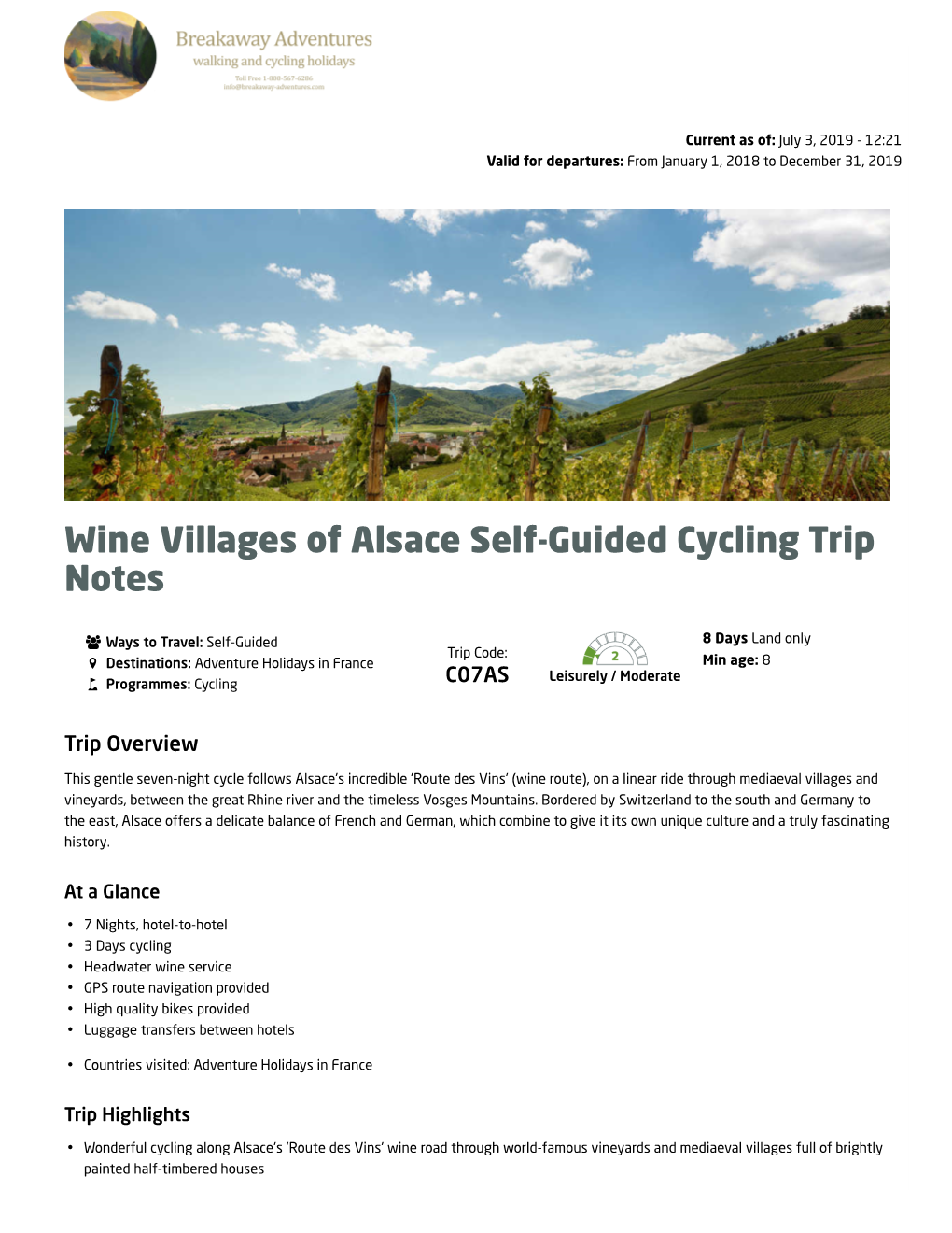 Wine Villages of Alsace Self-Guided Cycling Trip Notes