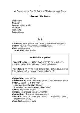A Dictionary for School - Gerlyver Rag Skol