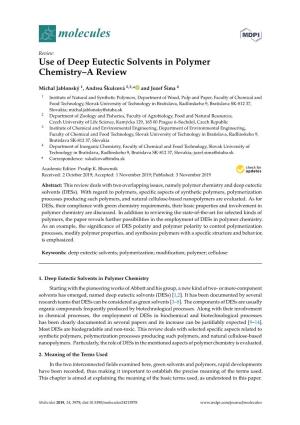 Use of Deep Eutectic Solvents in Polymer Chemistry–A Review