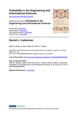 Probability in the Engineering and Informational Sciences Gerald J