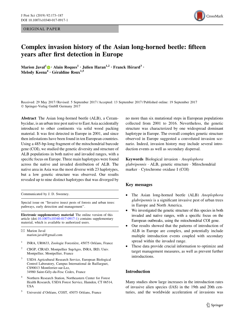 Complex Invasion History of the Asian Long-Horned Beetle: ﬁfteen Years After ﬁrst Detection in Europe