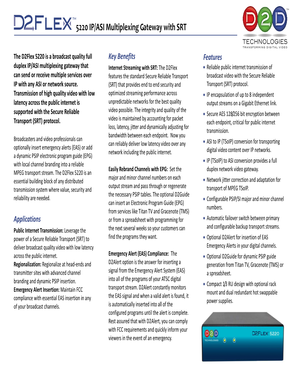 5220 IP/ASI Multiplexing Gateway with SRT