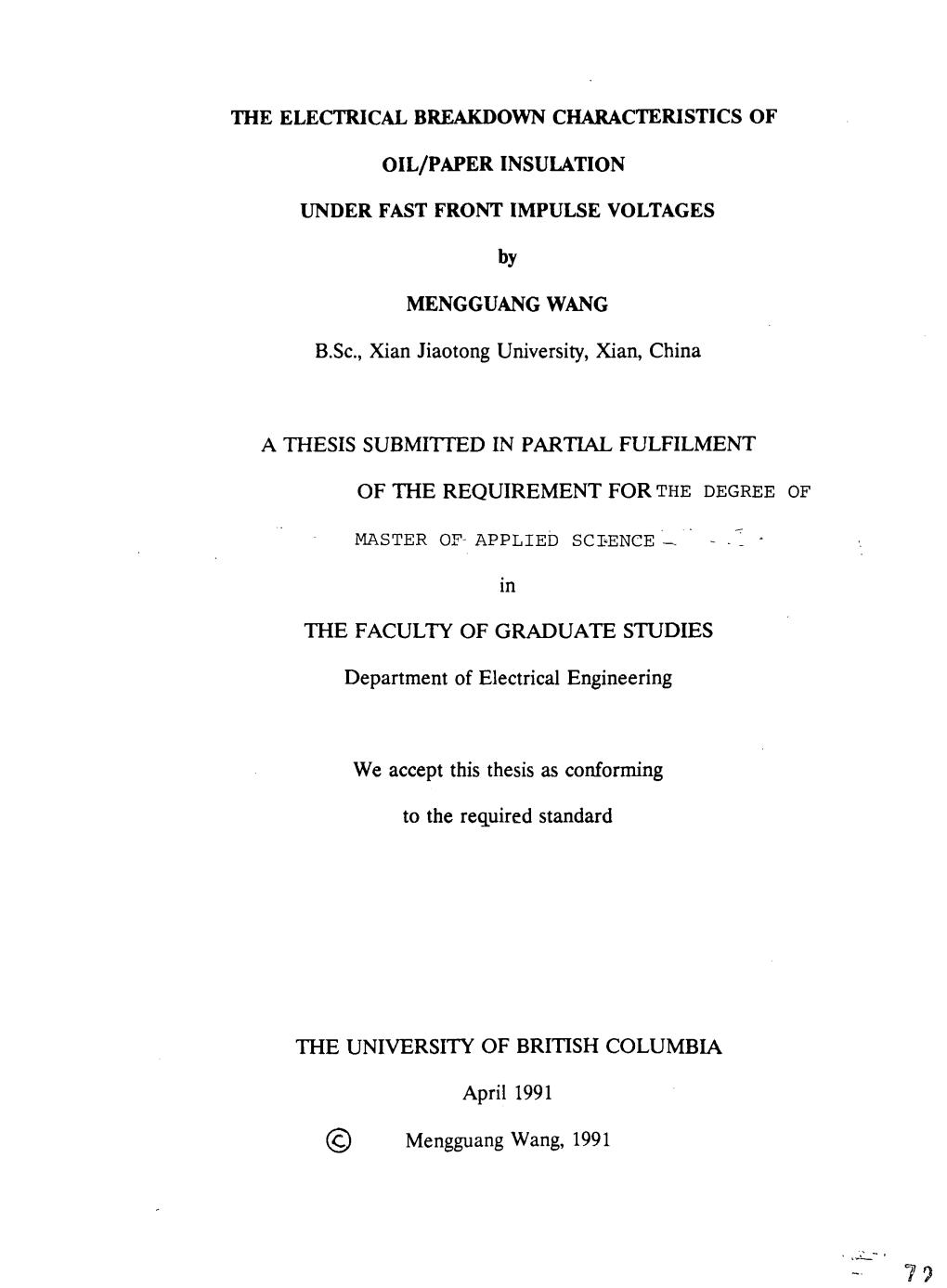 The Electrical Breakdown Characteristics of Oil-Paper Dielectric Was