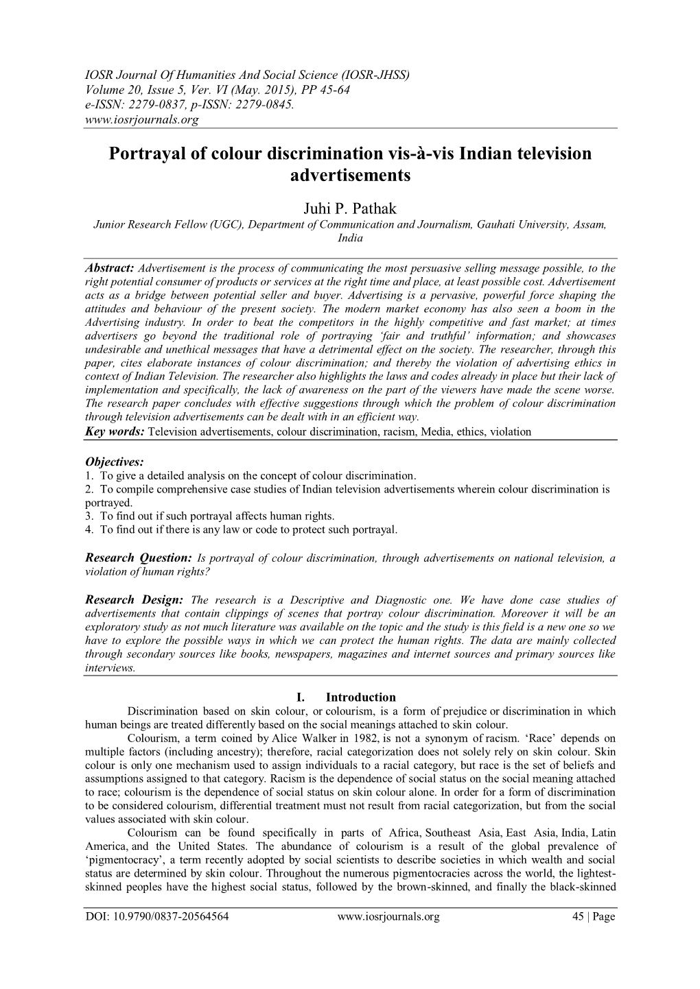 Portrayal of Colour Discrimination Vis-À-Vis Indian Television Advertisements