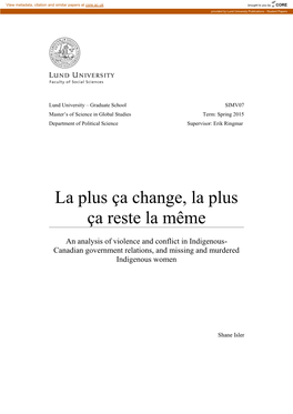 An Analysis of Violence and Conflict in Indigenous- Canadian Government Relations, and Missing and Murdered Indigenous Women