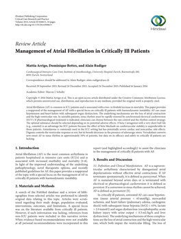 Review Article Management of Atrial Fibrillation in Critically Ill Patients