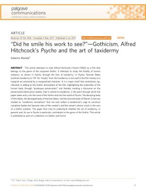 Gothicism, Alfred Hitchcock's Psycho and the Art of Taxidermy