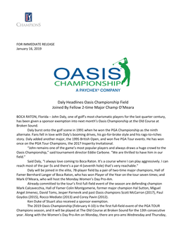 Daly Headlines Oasis Championship Field Joined by Fellow 2-Time Major Champ O'meara