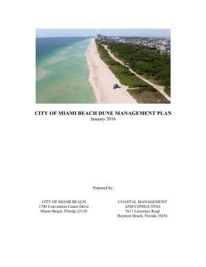 CITY of MIAMI BEACH DUNE MANAGEMENT PLAN January 2016