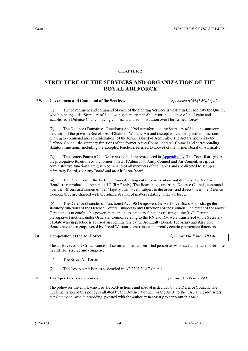 Structure of the Services and Organization of the Royal Air Force