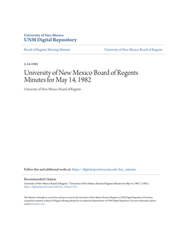 University of New Mexico Board of Regents Minutes for May 14, 1982 University of New Mexico Board of Regents