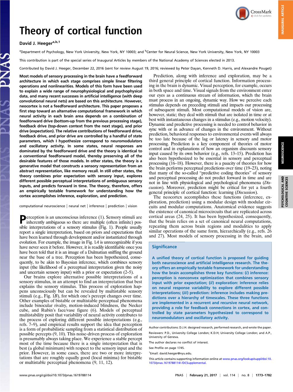 Theory of Cortical Function INAUGURAL ARTICLE